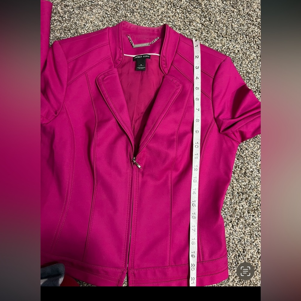 WHBM BLAZER JACKET HOT PINK 3/4 SLEEVES STRETCH SILVER ZIPPER SIZE 8 MEDIUM - Picture 9 of 16